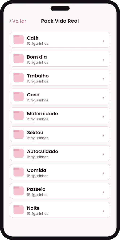 Pastas do Pack Vida Real organizadas por momento
